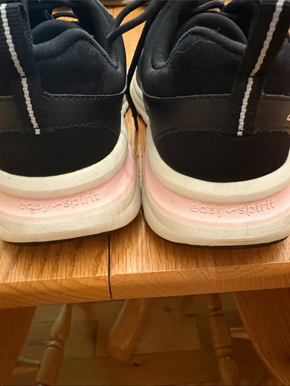 Easy Spirit Evolve Black Lace-Up Sneakers with Pink Stitch Detail